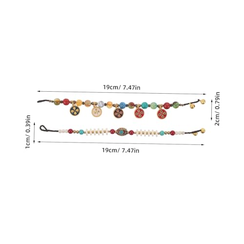 Healvian 2 Stück Teiliges Beaded Ethnic Bracelet aus Natürlichen Steinen Handgefertigte Vintage-armbänder mit Leichtem Flexiblem Design Vielseitig Tragbar für Sommer Festivals und von Healvian