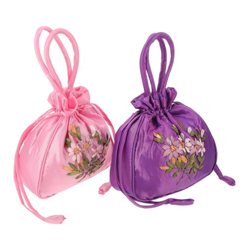 Healvian 2 Stück Teiliges Besticktes Handtaschen- Kleine Chinesische Umhängetasche mit Kordelverschluss Ethnischer Stil Leichte Damen-evening-bags Modische Geldbeutel für Reisen Feste und von Healvian