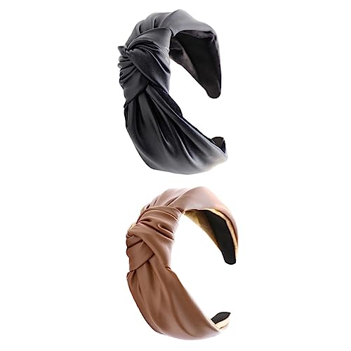 Healvian 2 Stück Teiliges Damen PU Leder Haarband mit Knoten Multifunktionale Leichte und Bequeme Stirnbänder für Yoga Spa und Alltag Glatte Kanten Modischer Haarschmuck in Schwarz und von Healvian