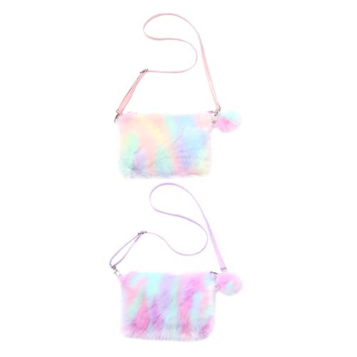 Healvian 2 Stück Teiliges Damen Plüsch Umhängetaschen mit Regenbogen Design Weiche Crossbody Schultertaschen Verstellbarer Gurt Leichte und Kompakte Handtaschen für Alltag und Freizeit von Healvian