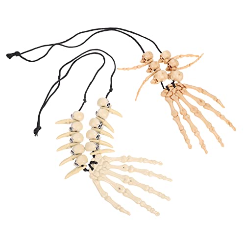 Healvian 2 Stück Teiliges Halloween Schmuckset mit Skull und Handknochen Anhängern Retro Skelett Halsketten für Damen und Herren Vintage Horror Party Accessoire Einzigartiges Design von Healvian