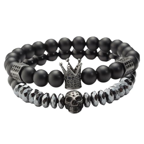 Healvian 2 Stück Teiliges Herren Armband Set mit Krone und Zirkonstein Schmuck für Handgelenk Langlebige Bead Wrist Chain für von Healvian