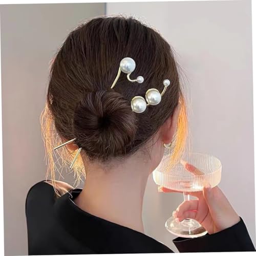 Healvian 2 Stück Teiliges Perlen Haarnadel aus Metall Leichte Haarklammer für Damen Elegante Haarspange für Dutt Party Hochzeit und Alltag Langlebig und Schonend für Verschiedene Frisuren von Healvian