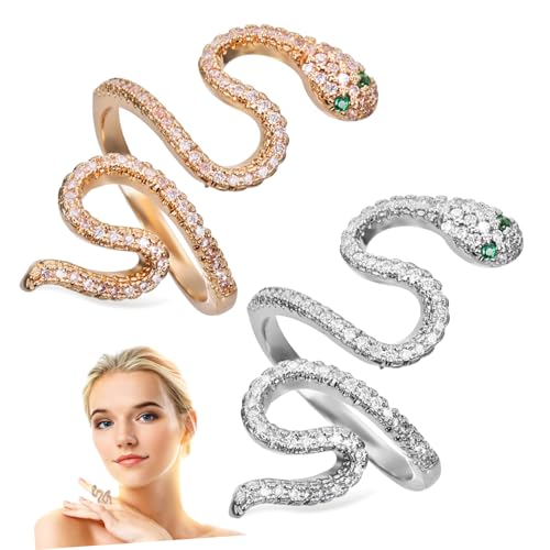 Healvian 2 Stück Teiliges Schlangenring Unisex Verstellbare Metallringe Glatte Oberfläche Halloween Finger Schmuck Damen und Herrenringe als für Familie Freunde von Healvian