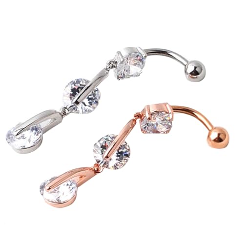 Healvian 2 Stück Teiliges Zircon Bauchnabelpiercing Runde Nabelringe mit Zirkonia Silber und Roségold für Damen Hautfreundlich und Pflegeleicht für Sommer Am Strand von Healvian