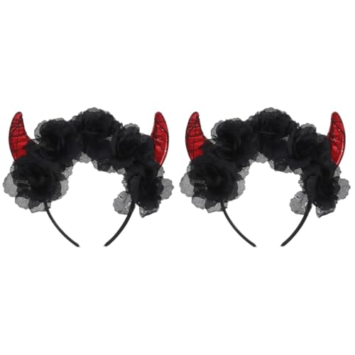 Healvian 2 Stück Teufelshorn Haarreif mit Schwarzen Rosen für Halloween Kostüm Accessoire Cosplay Haarschmuck für Partys und Maskeraden Leicht und Bequem zu Tragen von Healvian