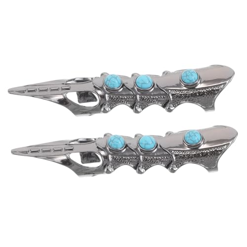 Healvian 2 Stück Verstellbare Türkis Punk Krallenringe für Frauen und Männer Gotische Vollfinger Ringe Metall für Halloween Cosplay und Partys mit Flexibler von Healvian
