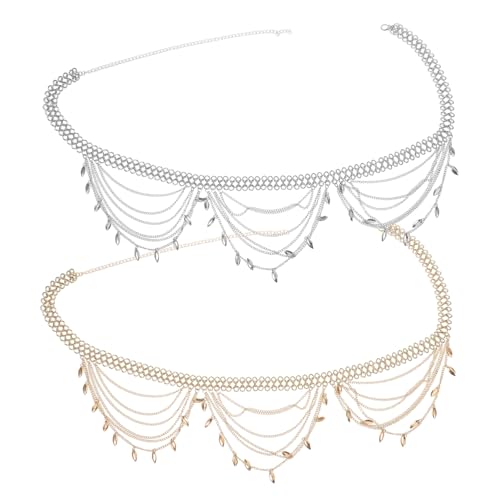 Healvian 2 Stück Verstellbarer Ethno Taillenkette Damen mit Quasten Mehrschichtiger Bauchkettengürtel Sommer Strand Festival Accessoire für Kleider Jeans Urlaub von Healvian
