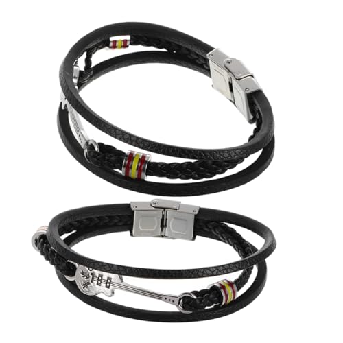 Healvian 2stücke Mehrlagiges Herren-armband Im Punk-stil Mit Gitarrendesign Strapazierfähig Aus Pu Armbandschmuck Für Musikliebhaber von Healvian