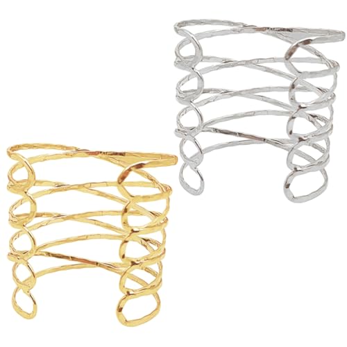 Healvian 2 Stück Verstellbares Offenes Oberarm Armband Metallmanschette Eleganter Netz Armreif für Damen und Teenager Hautfreundlich Geeignet für Partys Hochzeit Club und Alltag von Healvian