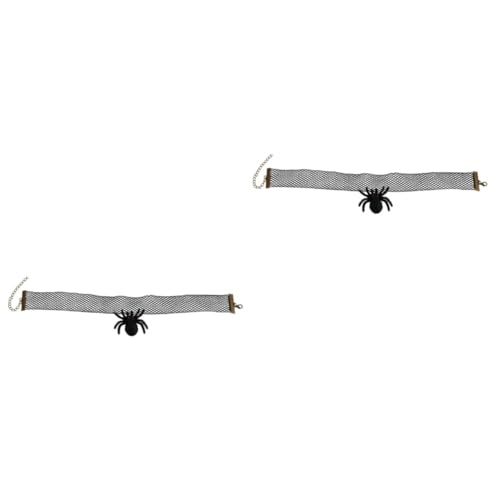 Healvian 2 Stück Vintage Choker Halskette mit Schwarzem Spitzenband und Spinnen Anhänger Verstellbares Gothic für Halloween Kostüm Party und Cosplay Eleganter Retro Schmuck von Healvian