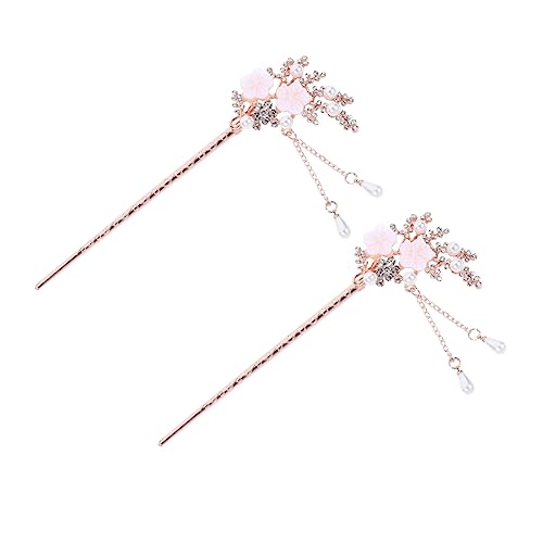 Healvian 2 Stück Vintage Perlen Haarnadeln mit Blumenmotiv und Quaste Antike Chinesische Haarstäbe für Hochzeitsgäste Haarschmuck Damen für Festliche Anlässe und Alltagsgebrauch von Healvian