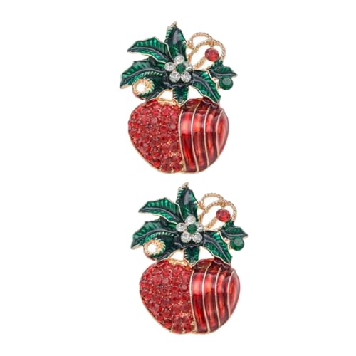 Healvian 2 Stück Weihnachtliche Emaille Apfel Broschen Legierung Funkelnde Deko Festliche Anstecker für Kleidung Mützen Schals Geschenkidee für Freundin und Weihnachtsfeier von Healvian