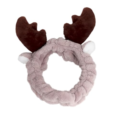 Healvian 2 Stück Weihnachtliches Flauschige Stirnbänder mit Rentiergeweih Verstellbares Atmungsaktives Flanell Haarband zum Abschminken und Gesicht Waschen für Frauen und Mädchen Kaffee von Healvian