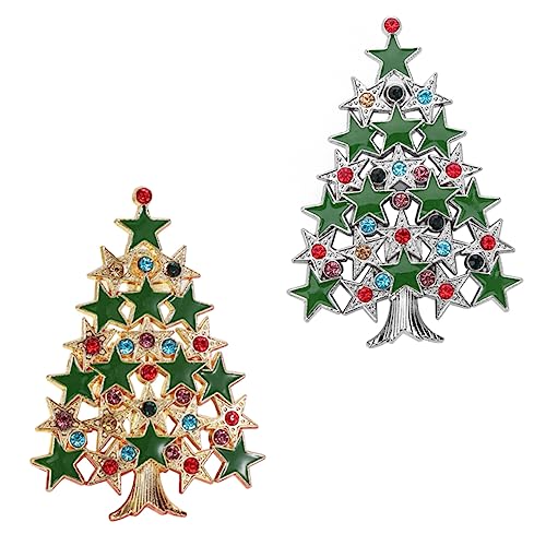 Healvian 2 Stück Weihnachtsbaum Broschen aus Vielseitige Weihnachtsbaum Design Anstecknadeln Leichte Schicke Kostümdekoration für Kleidung Schals Hüte Festliche Accessoires von Healvian