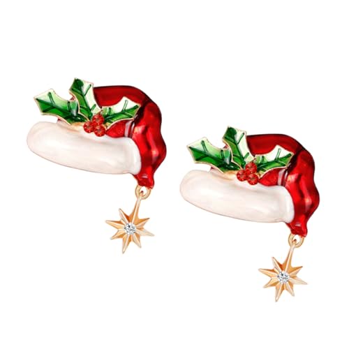Healvian 2 Stück Weihnachtsbroschen mit Weihnachtsmützen Design Legierte Brosche mit Strasssteinen Festliche Anstecknadeln für Kleidung Taschen Hüte und Schals zur Weihnachtszeit von Healvian