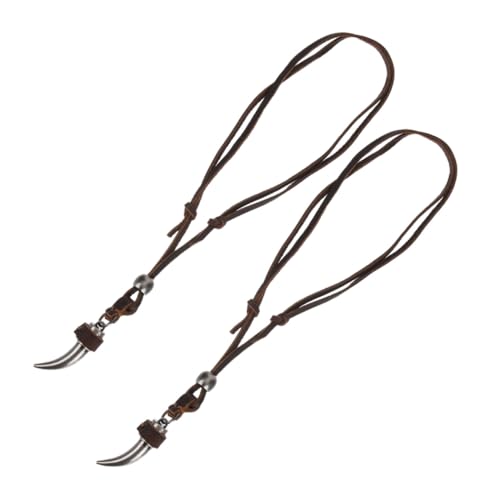 Healvian 2 Stück Wikinger Wolf Anhänger Halskette mit Verstellbarer Lederschnur für Herren und Damen Authentischer Tribal Wolfszahn Schmuck Verstellbare Modische Wikinger Optik von Healvian