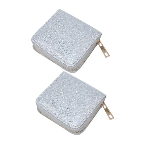 Healvian 2stücke Reißverschlussgeldbörse Für Damen Mit Münzfach Kleine Glänzende Geldbörse Mit Reißverschluss Kreditkartenetui Für Damen Vintage-geldbörse Für Täglichen Gebrauch von Healvian