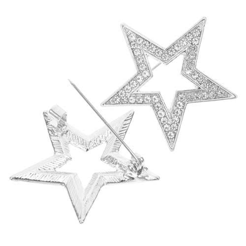 Healvian 2 Stück Zinklegierung Fünfzackiger Stern Brosche Elegante Strass Anstecknadel Vielseitiges Anzugszubehör für Damen und Herren Schmuck für Jacken Schals Taschen Modisches Accessoire von Healvian