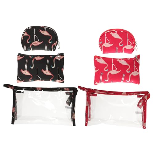 Healvian 2 Stück wasserdichte Kosmetiktasche im Set Flamingo Design Große Kapazität Handtasche für Damen für Make Up Toilettenartikel und Schmuck Rot von Healvian