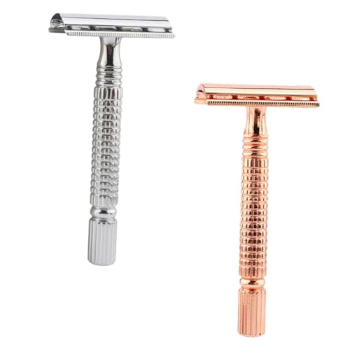 Healvian 2 Stücke Handrasierer im Old Style Doppelseitiger Metallrasierer für Gesicht Beine und Körper Ergonomischer Griff für Herrenrasur in Roségold und Silber von Healvian