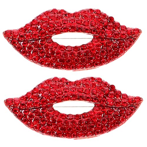 Healvian 2 Stücke Legierung Lippen Patch Rot Strass Lip Decor Lippen Brosche Pins Lip Patches von Healvian