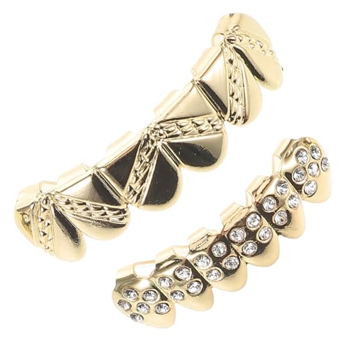 Healvian 2 Stücke Teiliges Set Halloween Fake Zähne Vergoldete Hip Hop Mundgrills mit Diamanten für Kostüme für Partys und Cosplay und Stylisch von Healvian