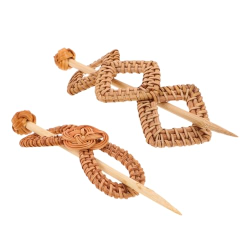 Healvian 2 Teiliges Boho Haarschmuck Handgefertigte Geflochtene Rattan Haarspangen mit Stab Leicht und für Frauen und Teenager Stilvolle Chinesische Haarstäbe von Healvian