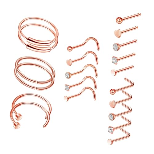 Healvian 21 STÜCKE Teiliges Nasenpiercing aus Rostfreiem Metall Modische Filigrane Nasenringe in Roségold Stilvolle Nasenpiercing Schmuckstücke für Damen und Herren Einfach zu Tragen und von Healvian