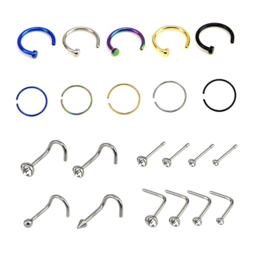 Healvian 22 Stück Teiliges Nasenpiercing für Damen Sicherer Nasenring und Nasenstecker Glatt Poliert Geeignet als Täglicher Schmuck und Geschenkidee von Healvian