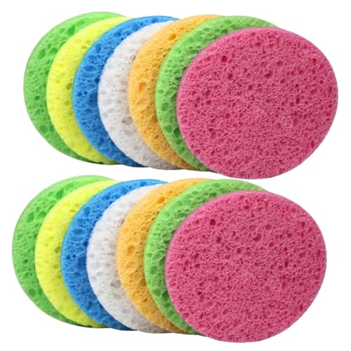 Healvian 25 Stück Teiliges Runde Zellulose Gesichtsreinigungsschwämme Sanfte Make Up Entferner Schwämme mit Starker Wasseraufnahme Elastische Peeling Pads für Tägliche Zufällige Farbe von Healvian