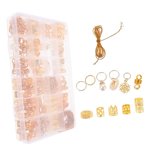 Healvian 257 Stück Teiliges Dreadlocks Manschetten mit Hohlem Ziermuster design Goldene Perlen Haar accessoires zum Flechten und Verzieren für Damen und Herren von Healvian