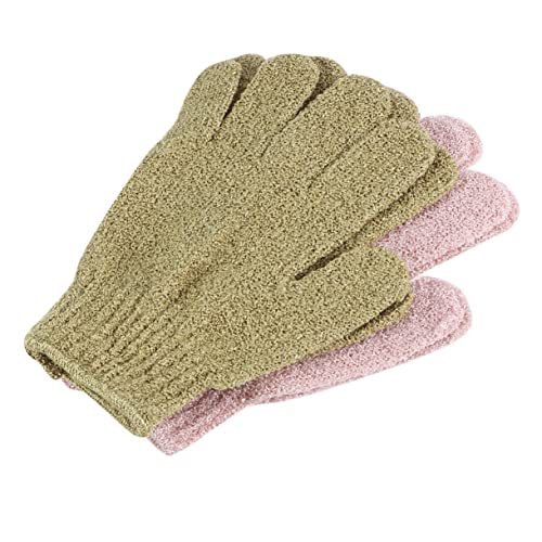 Healvian 2paare Badehandschuhe Für Duschen Und Körperpeeling Rückenmassagehandschuhe Aus Weichem Material Fünf-finger-handtücher Geeignet Für Damen Herren Und Studenten Grün Und Rosa von Healvian
