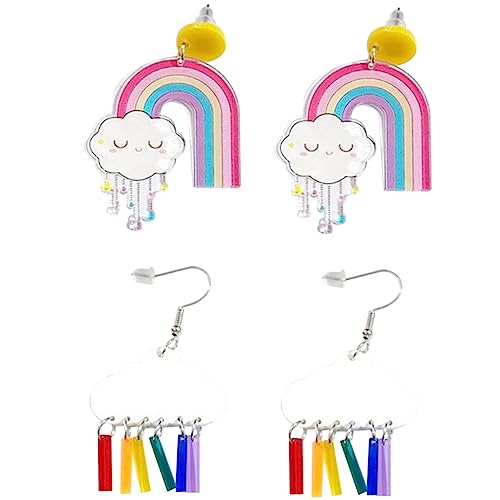Healvian 2Paare Regenbogen Ohrringe Dangle Ohrhänger für Damen Kreative Cartoon Ohrstecker Transparente Ohrringe für Besondere Anlässe Leicht von Healvian