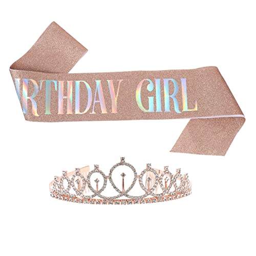 Healvian 2stücke Teiliges Krone Und Satin-schärpe Mit Aufdruck Für Mädchengeburtstagsfeier Funkelnde Krone Mit Strasssteinen Kreative Partydekoration Für Unvergessliche Feiern von Healvian