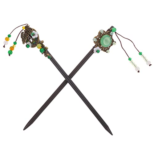 Healvian 2St Haarschmuck Haarnetz Lüfter Lidschatten Palette für Wimpern Wimpernverlängerung Palette haar spangen haarclips haarhalter haarpin Haarstäbchen für Brötchen Metallhaarstock Holz von Healvian