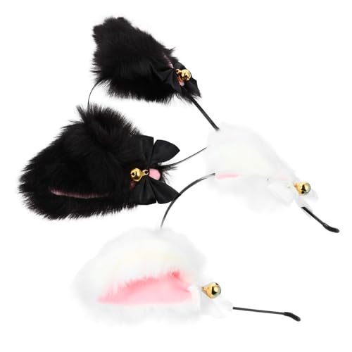Healvian 2stücke Plüsch Katzenohren Haarreif Mit Glöckchen Für Cosplay Und Festlichkeiten Weicher Kopfschmuck Schwarz Und Weiß Accessoire Für Partys Und Fotoshootings von Healvian
