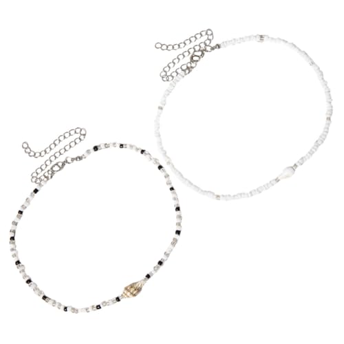 Healvian 2stücke Muschelkette Mit Perlen Für Damen Strandhalskette Verstellbarer Für Sommerausflüge Und von Healvian
