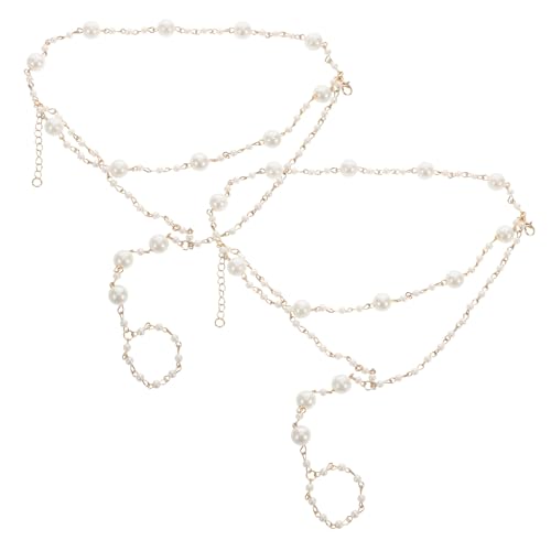 Healvian 2stücke Perlen Fußkettchen Für Frauen Barfußsandalen Schmuck Stiefeldekoration Strandfußschmuck Verstellbare Fußkette Mit Perlenakzenten Fußaccessoire Für Lässige Outfits von Healvian