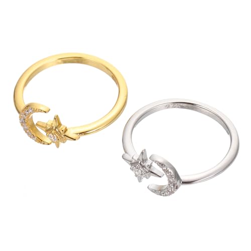 Healvian 2Stücke Verstellbare Damen Ringe Vintage Stern Design Sterling für Frauen Sicher Passt zu Fingergrößen von Healvian