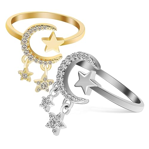Healvian 2Stücke Verstellbare Ringe Mit Stern Design Exquisite Fingerringe Für Damen Winzige Knöchelringe Vergoldet Weißgold Für Persönliche Healvian 2Stücke Verstellbare Ringe Mit Stern Design Exquisite Fingerringe Für Damen Winzige Knöchelringe Vergoldet Weißgold Für Persönliche von Healvian