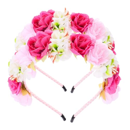 Healvian 2 Stücke Floral Boho Stirnbänder Frauen Kopfschmuck Hawaiian Blume Krone Hochzeit Rose Schleier Stirnband Kostüm Blumenkranz Zubehör von Healvian
