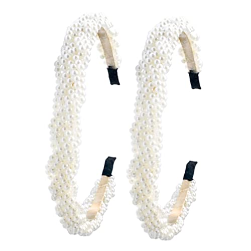 Healvian 2stücke Perlen Stirnband Für Frauen Mädchen Hochzeit Party Haar Accessoire Schmuck Verschönerung Kopfbedeckung Haarband Perlenband von Healvian