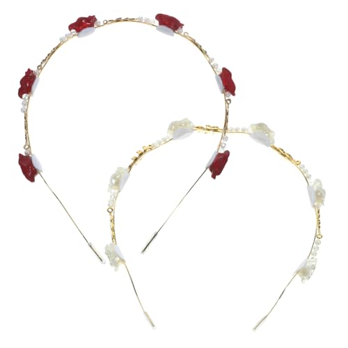 Healvian 2st Stirnband Mit Rosafarbenen Perlen Frauen Klebeperlen Haarband Perlenclips Grün Abschlussball Corsage Juwelen Blinkendes Stirnband Mädchen Goldstirnband Perlenstifte Legierung von Healvian