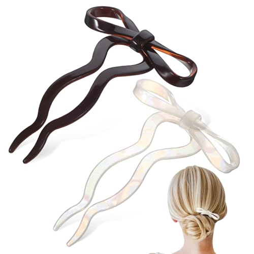 Healvian 2stücke Französische Haarnadeln Mit Schleife Für Frauen U-förmige Haarspangen Aus Haarstäbe Für Dutts Und Hochsteckfrisuren von Healvian