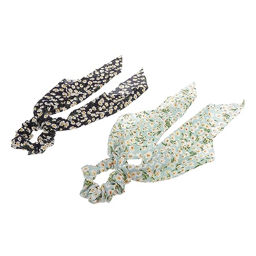 Healvian 2stücke Bedruckter Haargummi-schal Chiffon-haarringe Langes Haarseil Für Frauen Und Dame von Healvian