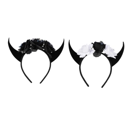 Healvian 2stücke Halloween Horn Haarreifen Mit Skull Und Blüten Kostüm Kopfaccessoires Für Partys Und Fotorequisiten von Healvian