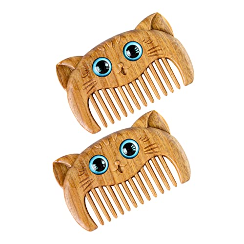 Healvian 2stücke Holzkamm Und Holzhaarkamm Für Männer Und Frauen Mit Glatter Oberfläche Und Katzendesign Geeignet Als Haarbürste Und Bartkamm Robust Und Langlebig von Healvian