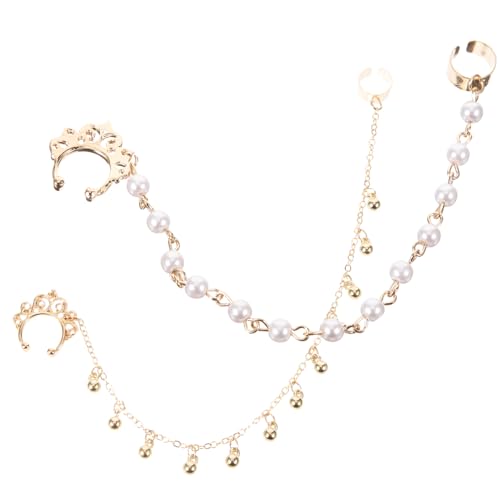 Healvian 2stücke Quastennasenringe Mit Kette Von Nase Zu Ohr Für Frauen Geometrisches Punk-design Imitation Von Perlen Langlebige Ohrringe Piercing von Healvian