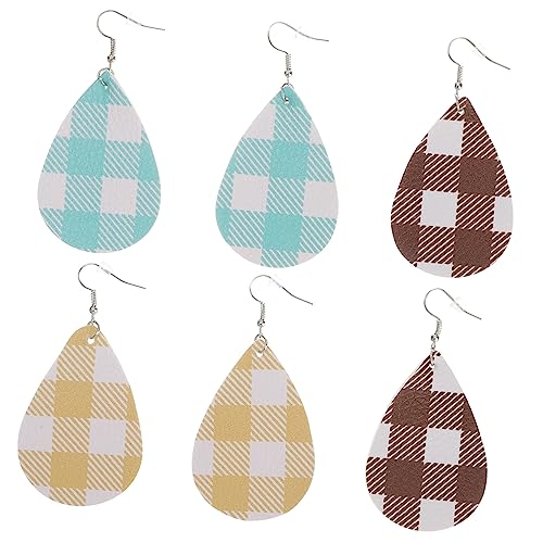 Healvian 3 Paare Buffalo Plaid Teardrop Ohrringe Set PU Dangle Ohrringe Leichte Ohrhänger für Damen für Täglichen Gebrauch Besondere Anlässe Healvian 3 Paare Buffalo Plaid Teardrop Ohrringe Set PU Dangle Ohrringe Leichte Ohrhänger für Damen für Täglichen Gebrauch Besondere Anlässe von Healvian